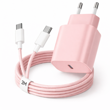 Ładowarka - Szybka Ładowarka USB-C 20W - Różowa